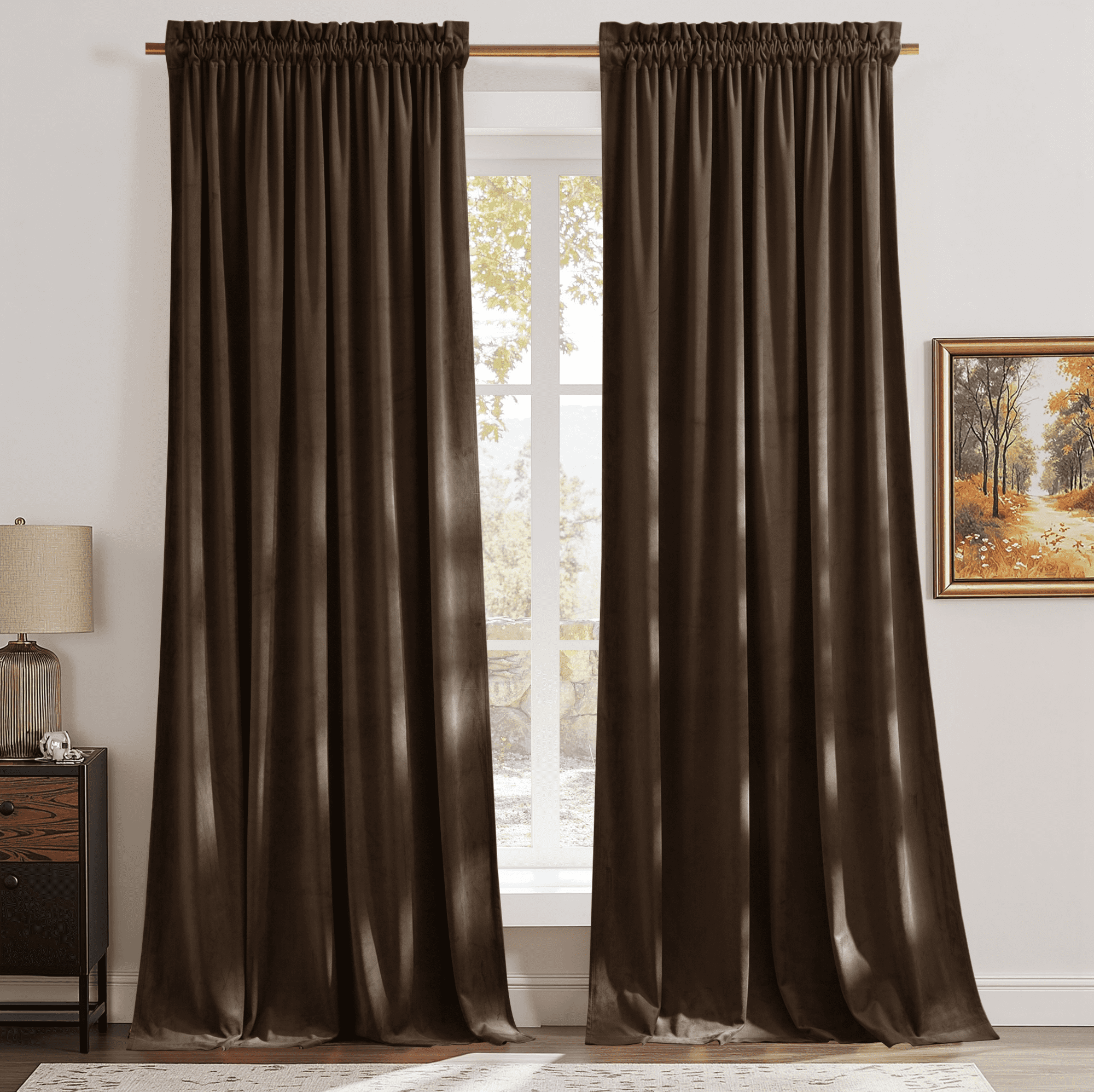 NICETOWN Velvet Blackout Curtains 96 inches for Living Room, Room Darkening Thermal Insulated Rod Pocket Velvet Windon Drapes, Brown, 2 Panels
