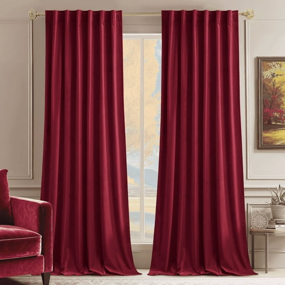 NICETOWN Christmas Velvet Blackout Curtains for Living Room, Thermal Insulated Luxury Drapes for Bedroom, Room Darkening Back Tab Velvet Window Treatments, Red, 52"x102", 2 Panels