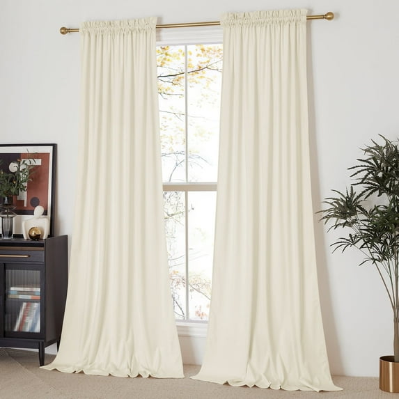 NICETOWN Velvet Curtains 84 inches for Bedroom, Luxury Room Darkening Thermal Insulated Rod Pocket Velvet Curtains/Drapes, Ivory White, 2 Panels