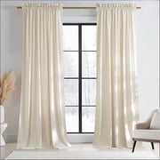 NICETOWN Velvet Curtains 84 inches for Bedroom, Luxury Room Darkening Thermal Insulated Rod Pocket Velvet Curtains/Drapes, Ivory White, 2 Panels