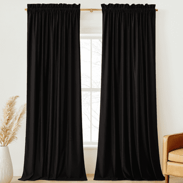 NICETOWN Velvet Curtains 96 inches for Bedroom, 2 Panels Thermal Insulated Noise Reducing Energy Efficiency Privacy Elegant Velvet Curtains Room Darkening Rod Pocket Drapes, Black