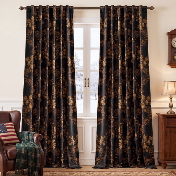 NICETOWN Velvet Curtains for Bedroom, Blackout Floral Velvet Curtains Thermal Insulated Room Darkening Drapes for Living Room Back Tab Soft Velvet Drapes, Black, 50"x84", 2 Panels