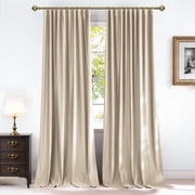 NICETOWN Velvet Curtains for Living Room, Noise Reducing Room Darkening Drapes for Nursery Sliding Glass Door, Elegant Velvet Window Treatments with Back Tab Rod Pocket, Beige, 52"x120", 2 Panels