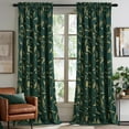 thumbnail image 1 of NICETOWN Velvet Curtains for Living Room, Soft Vintage Leaf Patterned Gold Foil Printed Velvet Curtains Rod Pocket Room Darkening Thermal Insulated Window Drapes, Dark Green, 50"x84", 2 Panels, 1 of 8