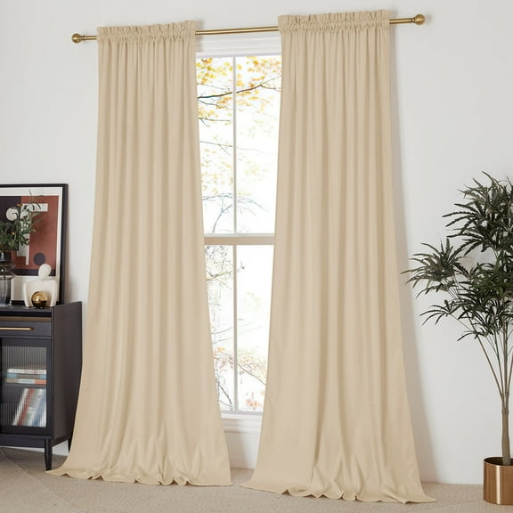 NICETOWN Velvet Curtains for Living Room, Thermal Insulated Noise Reducing Energy Efficiency Privacy Luxury Velvet Curtains Room Darkening Rod Pocket Drapes, Beige, 52"x96", 2 Panels