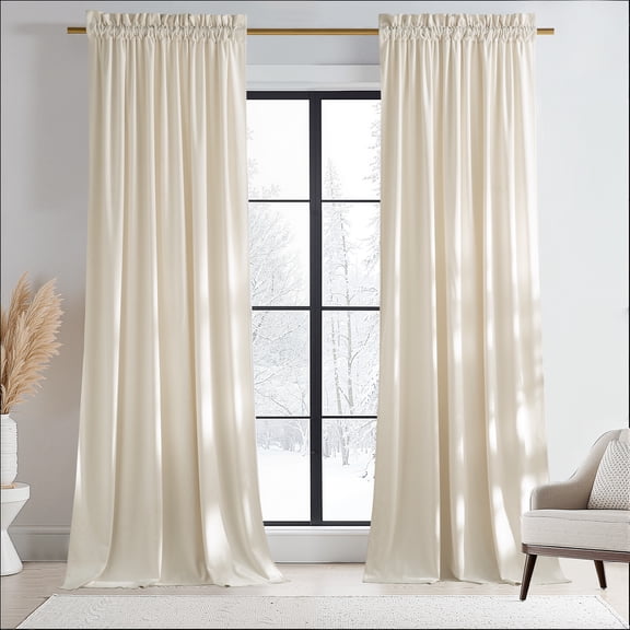 NICETOWN Velvet Modern Ivory White Solid Print Home Rod Pocket Blackout Curtains, 52" x 96" (2 Panels)