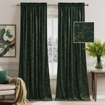 NICETOWN Vintage Green Floral Curtains for Bedroom, Print Patterned Velvet Curtains Rod Pocket Room Darkening Drapes, Dark Green, 52"x84", 2 Panels