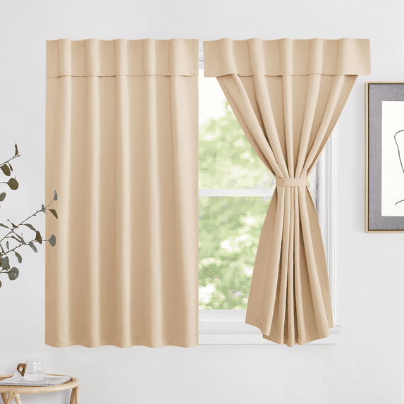 NICETOWN White Blackout Curtains for Bedroom, Portable Thermal Insulated Self Adhesive Window Curtains for Living Room Bedroom with Tiebacks, 1 Panel, Biscotti Beige, 52 x 63 Inch