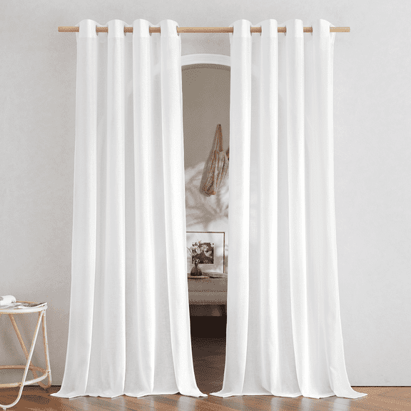 NICETOWN White Curtains for Living Room, Semi Sheer Thick Linen Drapes Light Filtering Elegant Neutral Bohemian Grommet Bedroom Curtain Panels, 55"x84", 2 Panels