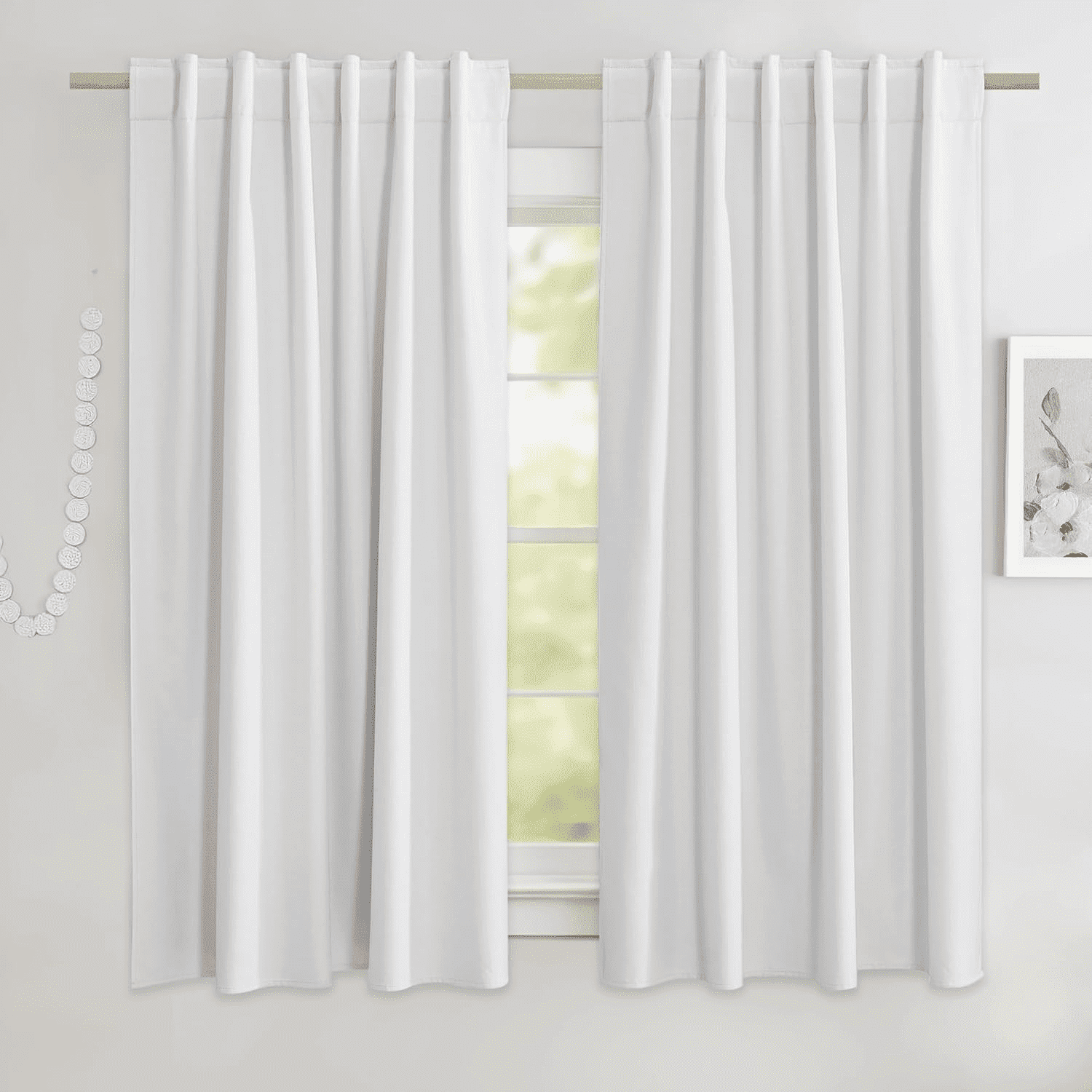 NICETOWN White Linen Blackout Curtains Back Tab & Rod Pocket Room Darkening Thermal Insulated Drapes, W52 x L63, Set of 2