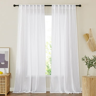 NICETOWN White Semi-Sheer Curtains for Bedroom, Linen Textured Privacy Light Filtering Vertical Drapes Rod Pocket & Back Tab Flax Blend Drapes, 52"x 84", 2 Panels