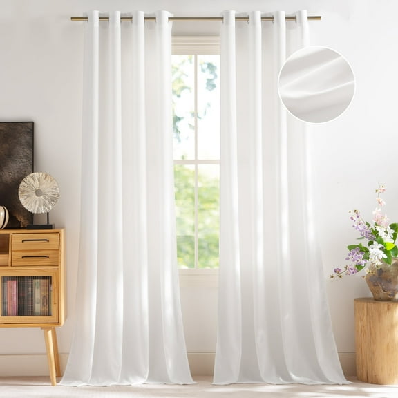 NICETOWN White Sheer Curtains 84 Inches Long for Living Room, Fishbone Texture Non-See-Through Privacy Sheer Curtains Light Filtering Grommet Drapes for Bedroom, 52"x84", 2 Panels