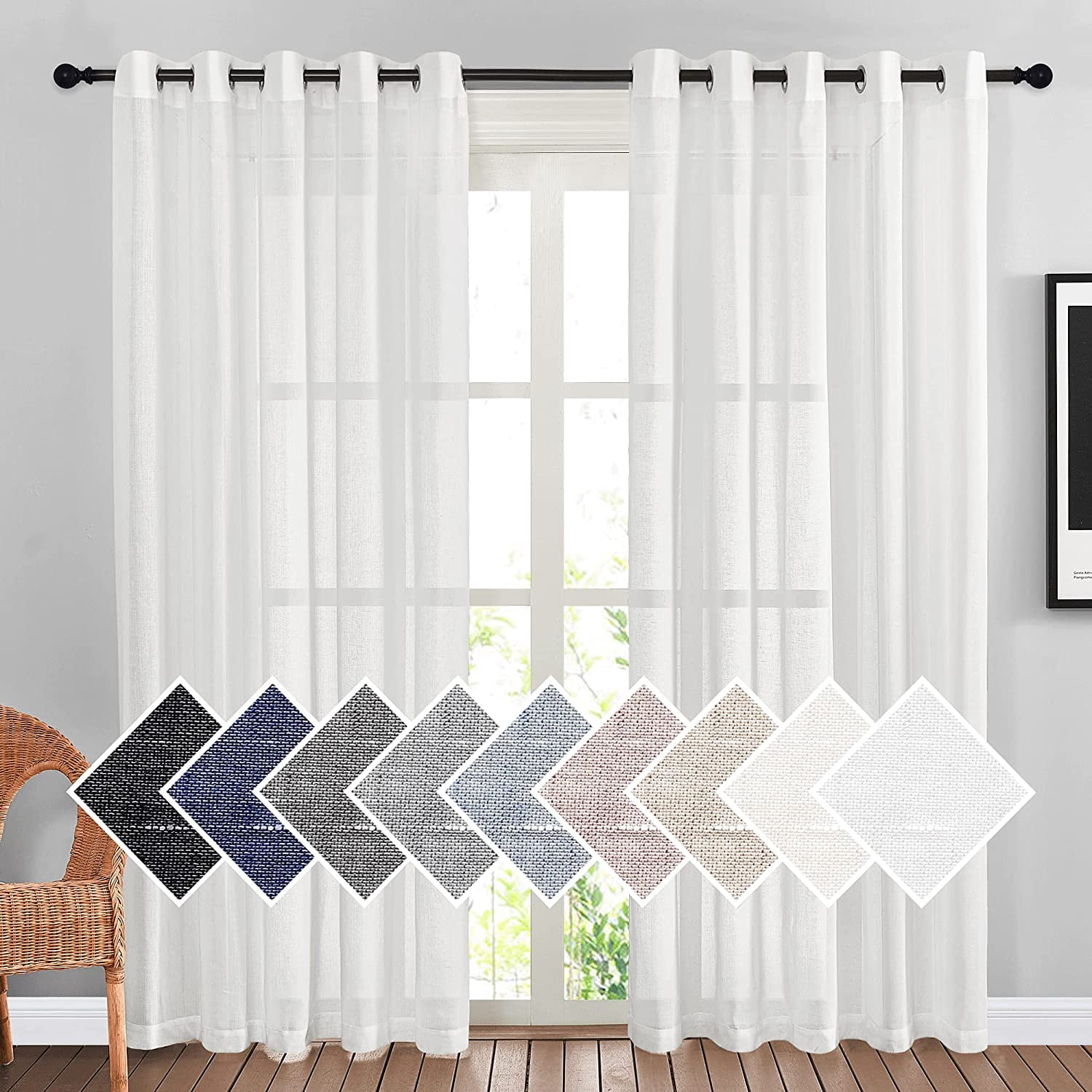 NICETOWN White Sheer Linen Curtains 84" Long, Grommet Top Privacy with