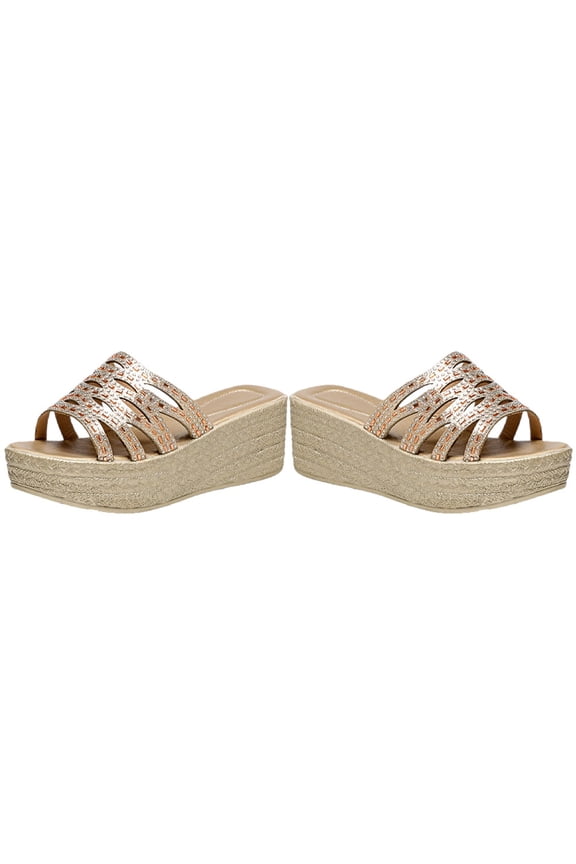 1 Pair Women Dressy Sandals Golden Rubber Wedge Slides for Ladies Casual Work