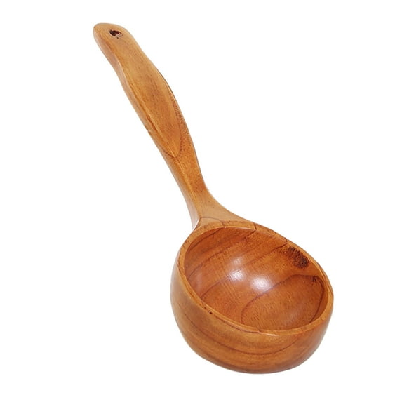 NICEXMAS Handmade Brown Wood Cooking Scoop Kitchen Utensil Soup Ladle with Hanging Hole for Easy Storage
