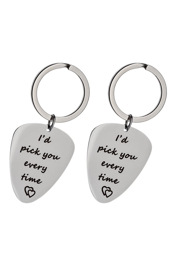 1 Set 2 Pcs Elegant Guitar Pick Keychain Holder Silver for Valentine's Day Keyrings
