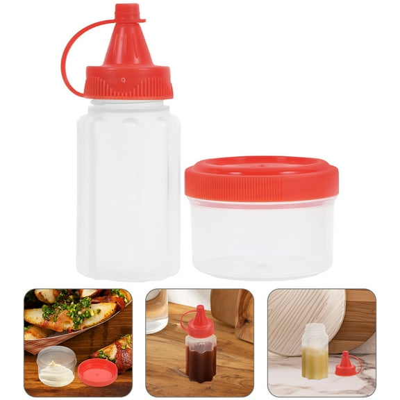 NICEXMAS 1Set Small Red Condiment Bottle PP Material for Sauce and Dressings
