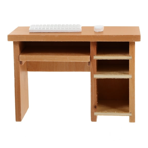 NICEXMAS 1 Set Mini Furniture Item Khaki Wood Computer Table for Collectors Miniature Scene Decoration