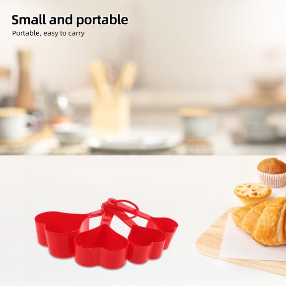 NICEXMAS 1Set Heart Shaped Red Measuring Spoon Set Plastic Material for Baking Cooking and Coffee Measurement