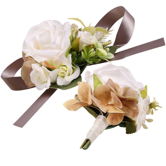 NICEXMAS 1Set Artificial Flower Corsage and Boutonniere Set for Wedding with Wrist Corsage Bracelet