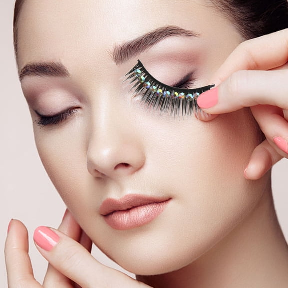 NICEXMAS 10Pairs Black Rhinestone False Lash Extensions Natural Look for Home Makeup and Stage Performance
