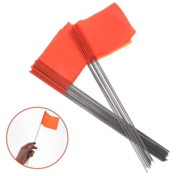 NICEXMAS 100Pcs Orange Lawn Flags Marking Flags with Steel Wire for Yard Garden and Construction