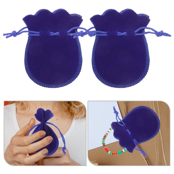 NICEXMAS 10PCS Small Bags for Jewelry Velvet Storage Blue Round Top Opening