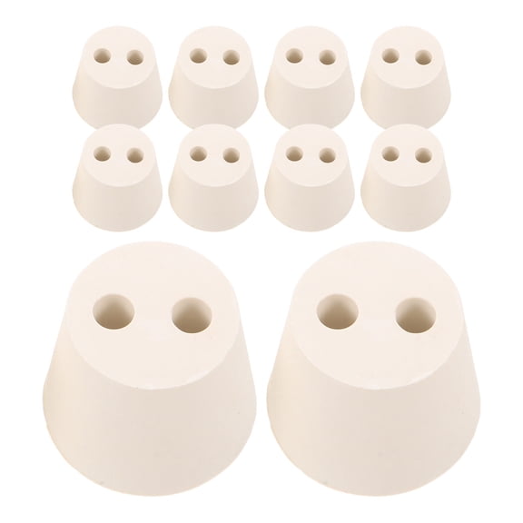 NICEXMAS 10Pcs Beige Solid Rubber Stoppers with Two Holes Tapered Lab Sealing Plugs for Test Tubes Flasks and Vials