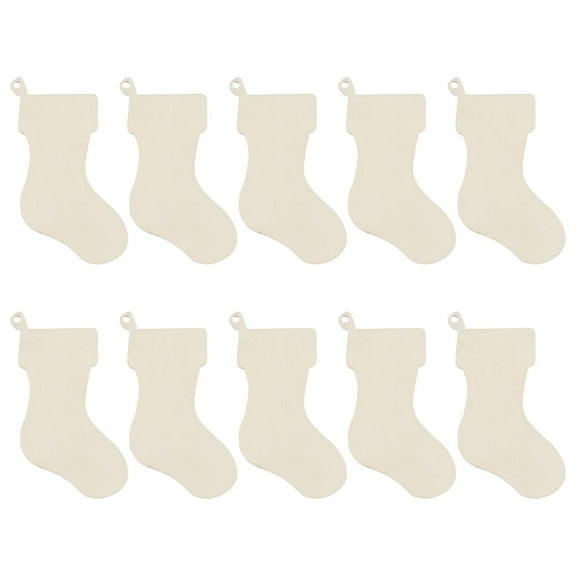 NICEXMAS 10pcs Ornament Craft Kit Wooden Cutouts Beige Stocking Decorations for Holiday Family Fun