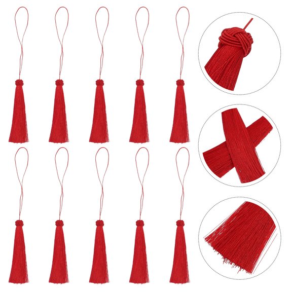 NICEXMAS 10Pcs Red Tassel Pendants for Keychains Bookmarks and Party Favors Decorative Hanging