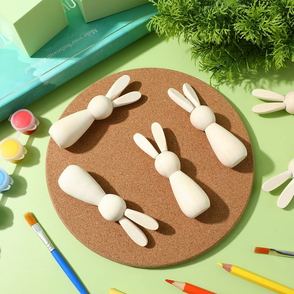 NICEXMAS 10Pcs Wooden Peg Dolls Unfinished Rabbit Doll For Diy Craft Project And Home Decoration