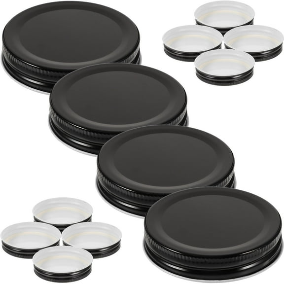 NICEXMAS 10Pcs Wide Mouth Jar Lids Metal Seal Leak Proof Airtight Covers Black