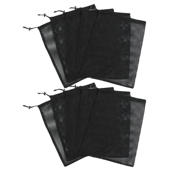 NICEXMAS 10Pcs Black Mesh Drawstring Bags Breathable Tear Resistant Polyester Net Bags