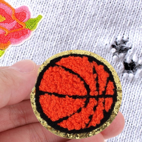 NICEXMAS 12Pcs Dark Red Basketball Embroidered Patches Wear-Resistant Adhesive Hat and Clothes Accessories