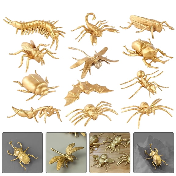 NICEXMAS 12pcs Golden Plastic Mini Insects Figurines for Kids Educational Decor and Learning