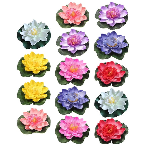NICEXMAS 14Pcs Simulated Floating Lotus Flower Artificial Plastic Decor for Fish Tank Patio and Public Places