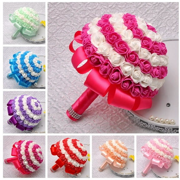 NICEXMAS 1Pc Bridal Bouquets Pink Handheld Flower Bouquet for Wedding Use Lifelike Bridesmaid