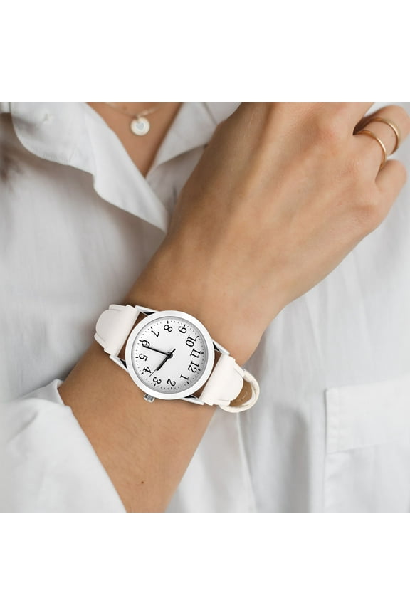1Pack Waterproof Watches for Women with White Round Face and Metal Strap for School and Dating