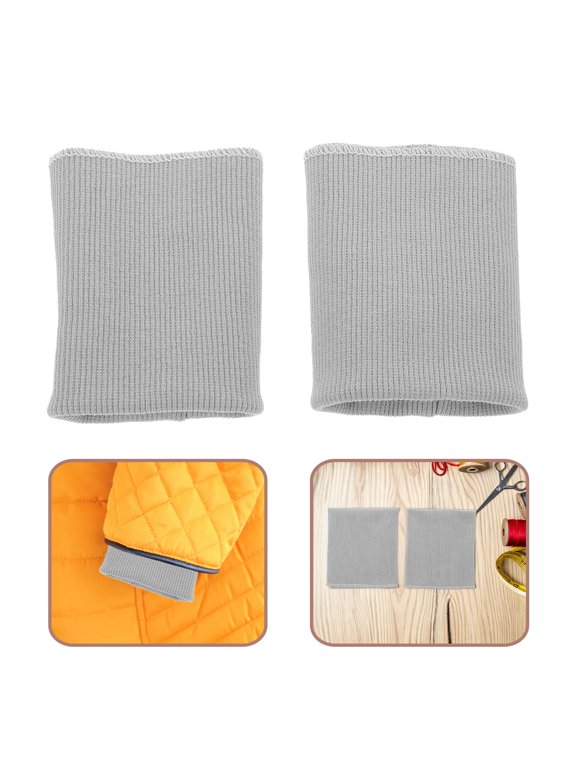 Elastic Ribbed Cuff Extenders, Light Grey, Polyester, for DIY Jackets and Sweatshirts, 1Pair