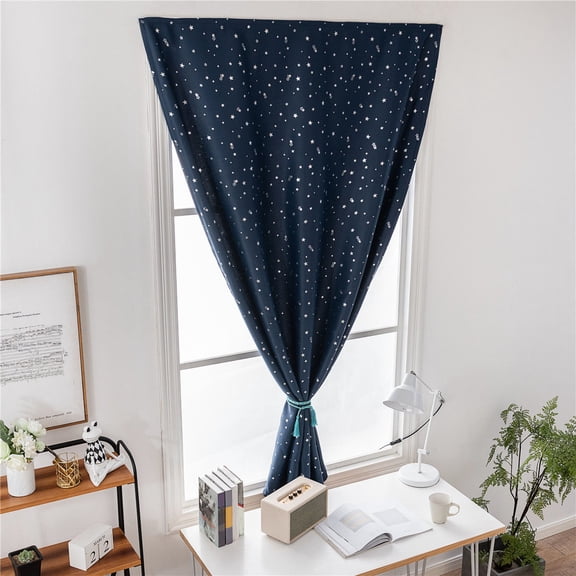 NICEXMAS Dark Blue Window Curtain Drape, Sliver Stars Decorated, Safe and Cozy Home Decoration