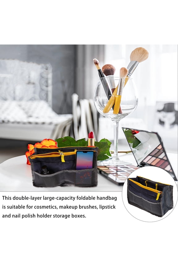 1Pc Multipurpose Grey Nylon Bag Liner with Multiple Pockets for Neat Cosmetic and Accessory Storage