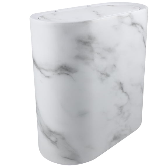 NICEXMAS Small Plastic Wastebasket with Marble Look Slim Trash Bin for Bathroom Office Bedroom