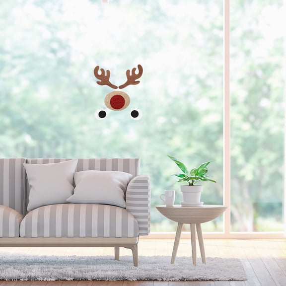 NICEXMAS 1Set Christmas Window Stickers Nonwoven Reindeer Face Wall Decals for Home Festive Winter Decor