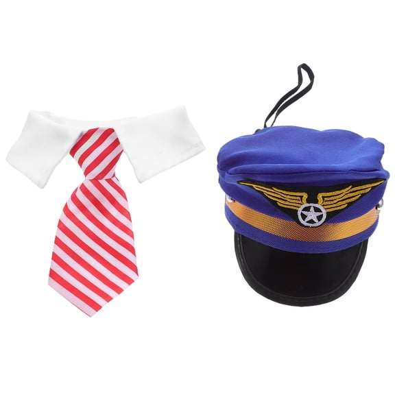 NICEXMAS 1Set Lightweight Dog Pilot Hat with Matching Necktie for Holiday Pet Headwear