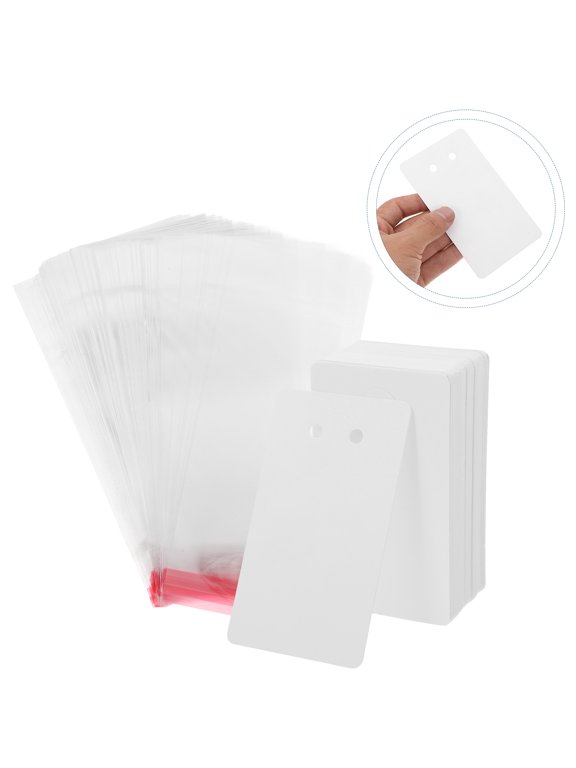 White Keychain Packaging Cards with Clear Self-Sealing Bags, 1 Set for Small Business Supplies and Packaging
