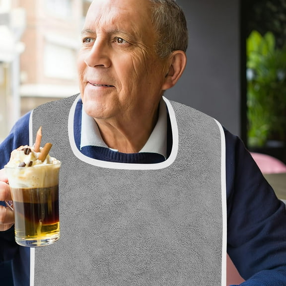 NICEXMAS Adult Drool Bibs For Men Grey Cotton 1Pack For Mealtime