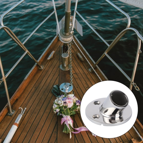 NICEXMAS 1Pc Stainless Steel Yacht Base Round 60 Degree Marine Accessory Plated Silver Smooth Texture