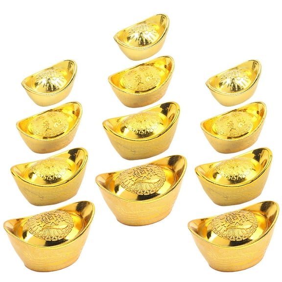 NICEXMAS 20Pcs Party Cake Ornament Golden Auspicious Ingot Figurine for New Year Celebration