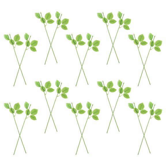 NICEXMAS 20Pcs Green Plastic Rose Stems with Leaves High Realism Floral Wire for Wedding Bouquet and Home Decor