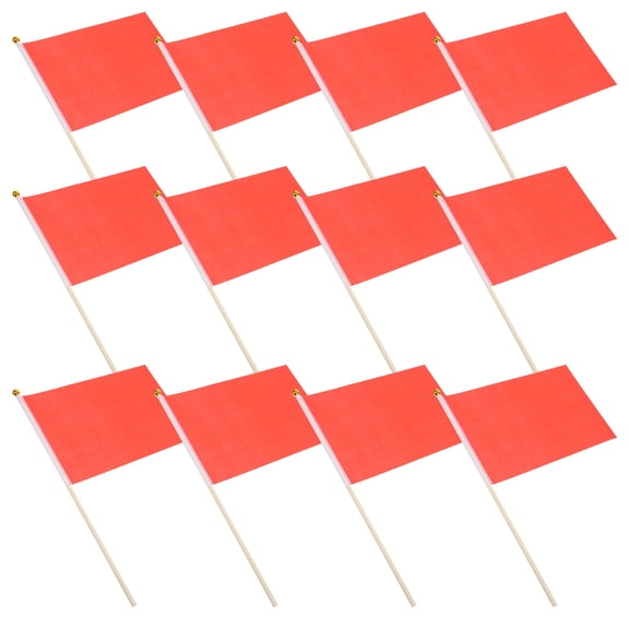 NICEXMAS 20pcs Handheld Flag 14x21cm Polyester Red Small Waving Banner
